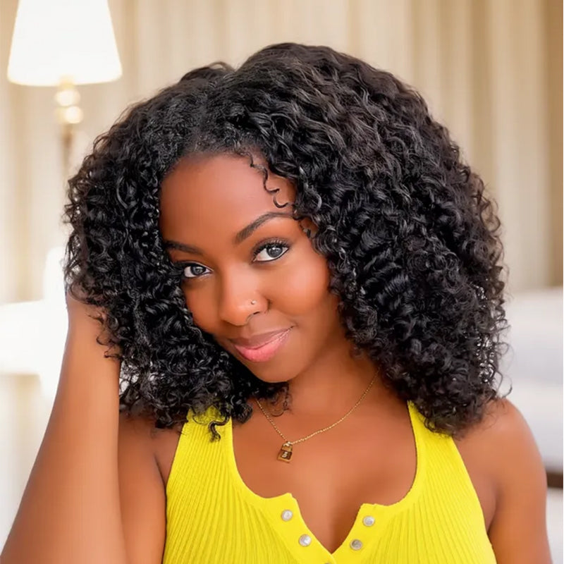 NO LACE? NO EDGES OUT! REALISTIC KINKY CURLY V PART WIG