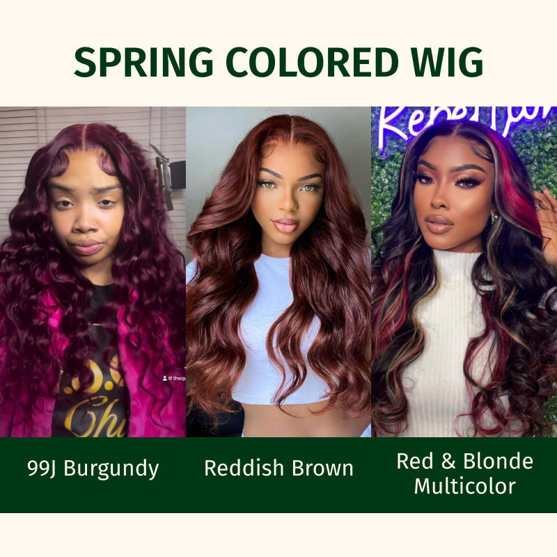 Red Highlights Wigs Body Wave Lace Frontal Wig With Burgundy Highlights  -Alipearl Hair