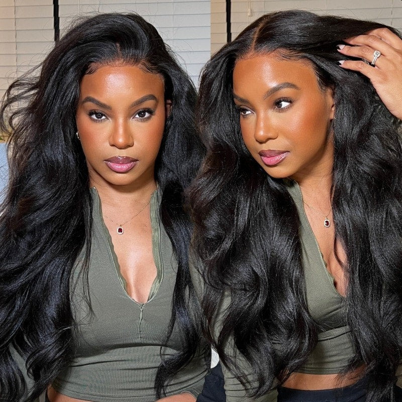 Klaiyi Yaki Straight Put On and Go Glueless Lace Wigs 7x5 Bye Bye Knots Pre-cut Human Hair Lace Wig Kinky Straight