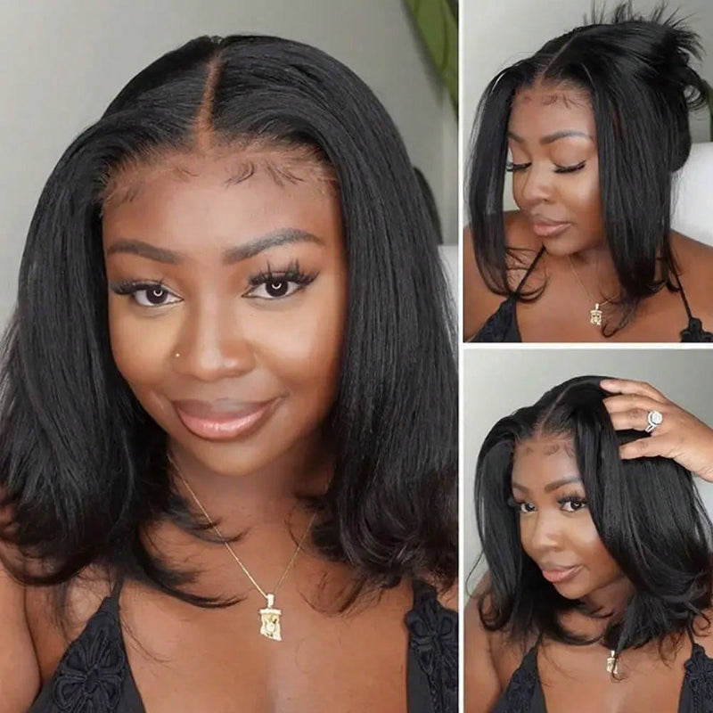 Klaiyi Yaki Straight Bob Wig Upgrade 13x4 Pre Everything Put On and Go Glueless Wig Pre-Cut Lace Wig Flash Sale