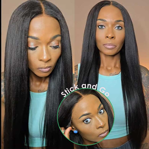 Klaiyi 13x4 Pre-Everything Yaki Straight Put On and Go Glueless Wig Real Ear to Ear Full Frontal Human Hair Silk Press Look Hair