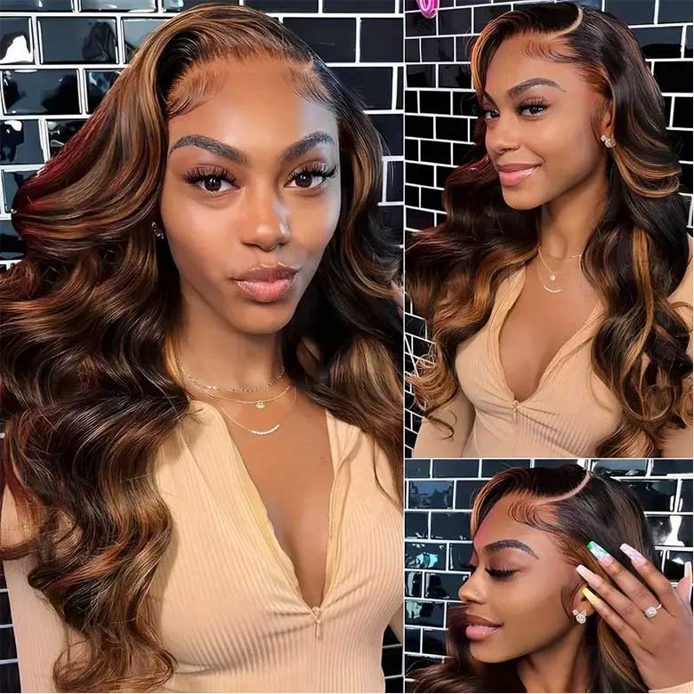 Extra 50% Off Code HALF50 | Klaiyi Dark Root Brown Balayage Highlight Body Wave T Part Lace Wig