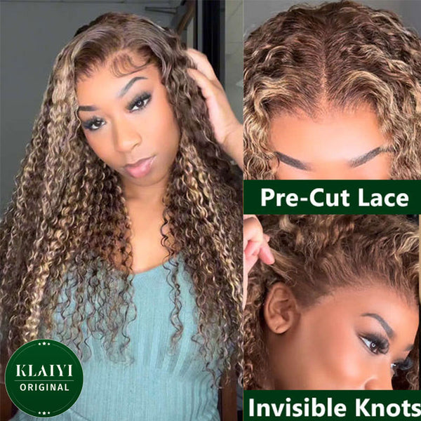 Klaiyi Honey Blonde Highlight Jerry Curly 13x4 Pre-Everything Lace Front Wig with Baby Hair Flash Sale