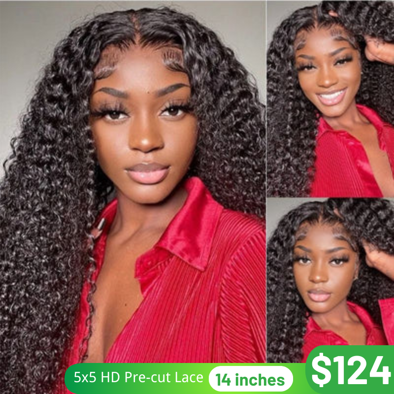 Klaiyi 180% Jerry Curly Hair 5x5 HD Lace Wig Pre-Cut Put On and Go Glueless Wig Flash Sale