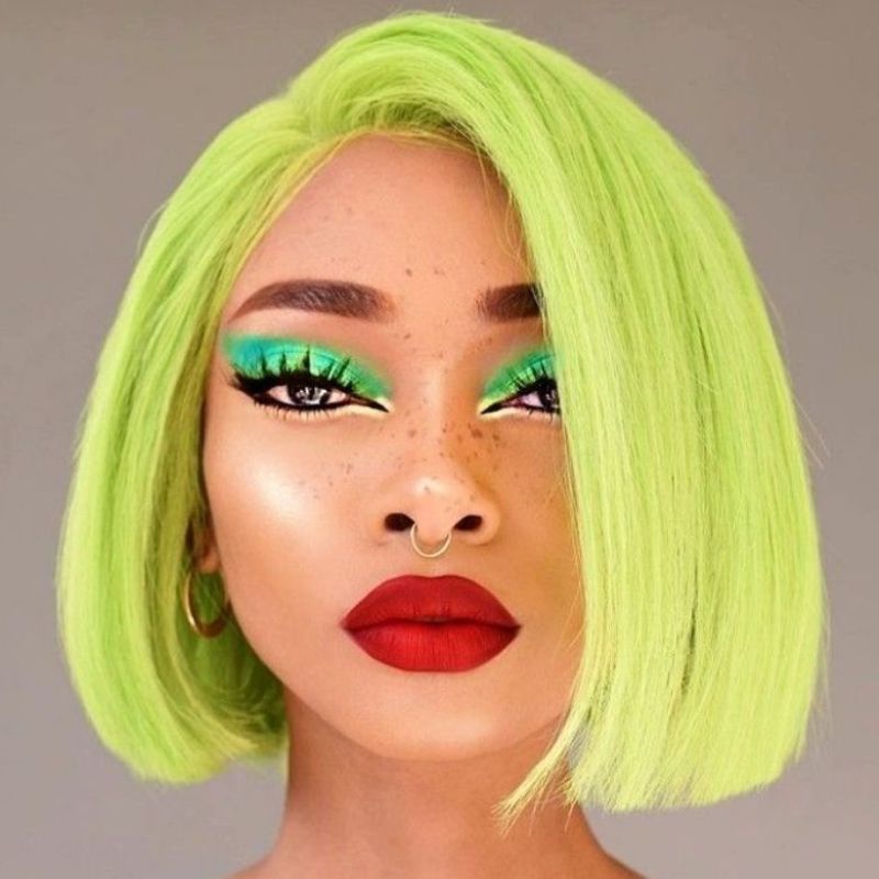 6500 points | Klaiyi Short Green 180% Density 13x4 Lace Front Bob Wig