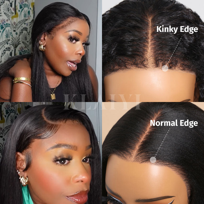 Klaiyi Yaki Straight Put On and Go Glueless Lace Wigs 7x5 Bye Bye Knots Pre-cut Human Hair Lace Wig Kinky Straight