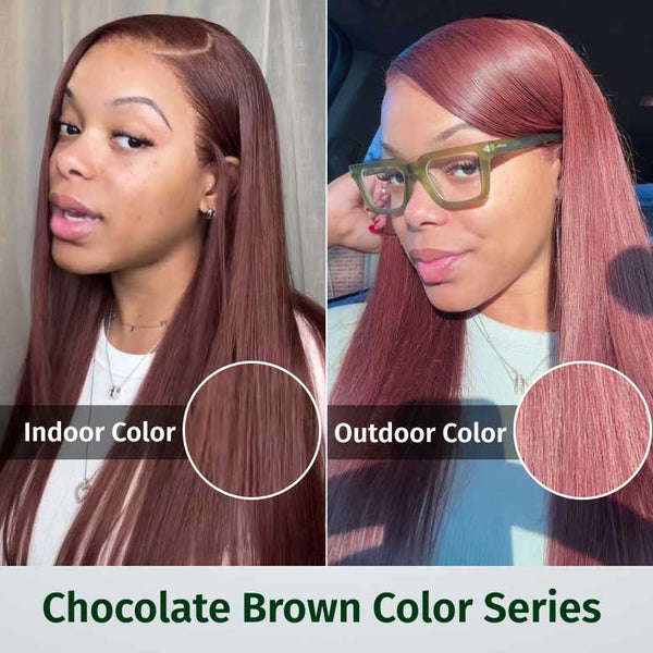 Klaiyi Chocolate Brown 13x4  Pre-Everything™ Lace Frontal Wig Straight Human Hair Glueless Wig