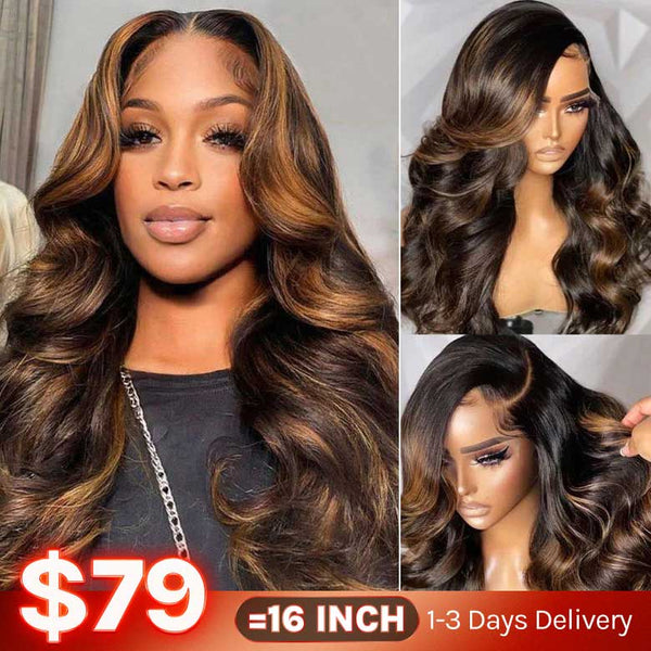 All Wigs Under $100 | Klaiyi Dark Root Brown Balayage Highlight Body Wave Lace Front Wig Flash Sale