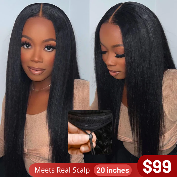 Klaiyi Yaki Straight V Part Wig Meets Real Scalp New EasiContour™  Ready To Wear Glueless Wig with  Invisi Drawstring Flash Sale