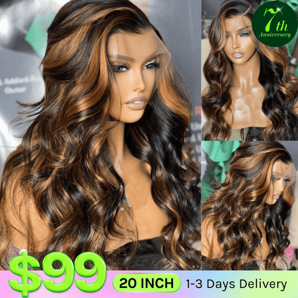 All Wigs Under $100 | Klaiyi Dark Root Brown Balayage Highlight Body Wave Lace Front Wig Flash Sale