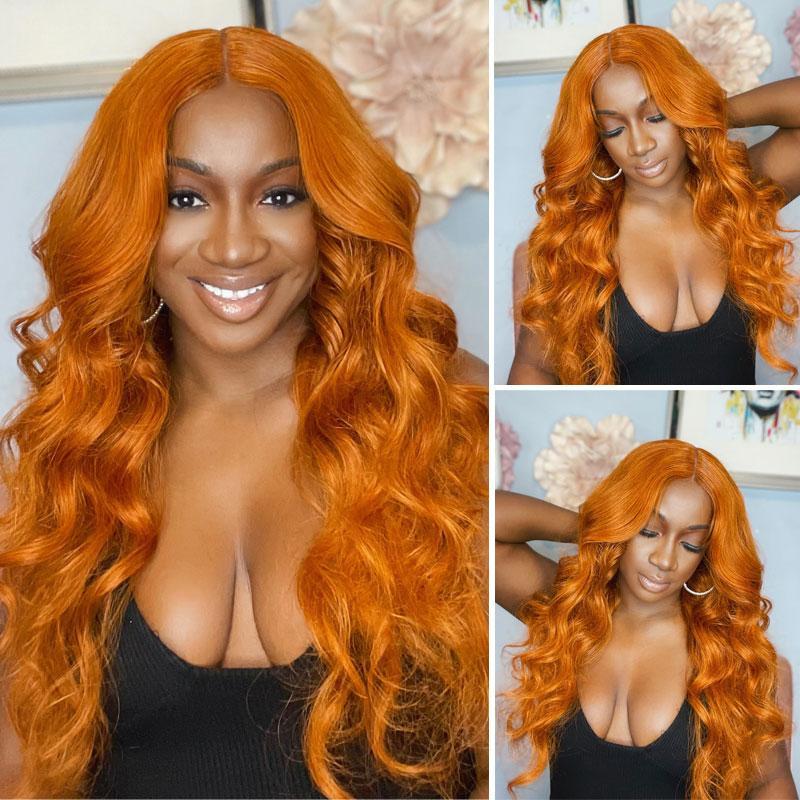 Klaiyi Ginger Orange Pre everything Body Wave Lace Front Wigs Cinnamon Hot Color Wigs