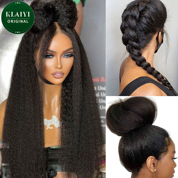 Klaiyi 13x4 Kinky Straight Real Ear To Ear  Pre-Everything Lace Frontal Wig Pre-Cut Lace Frontal Super Secure Wig