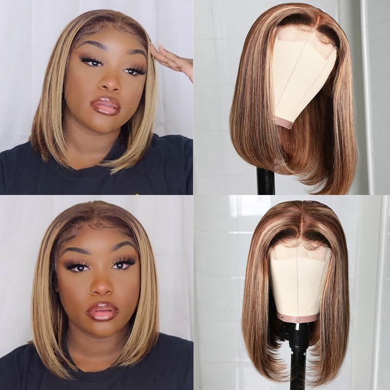 Sencond Wig Only $10 |  Klaiyi Ombre Blonde Highlight 180% Straight Bob 13x4 Lace Frontal Wig Flash Sale