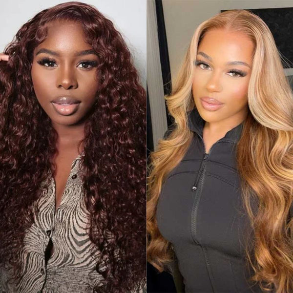 $69 Deal| New Year Color Blonde Highlight/Reddish Brown Frontal Lace Wigs Flash Sale