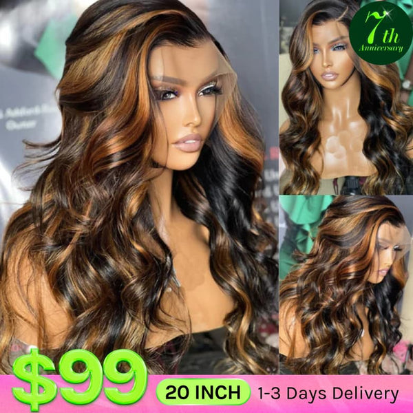 All Wigs Under $100 | Klaiyi Dark Root Brown Balayage Highlight Body Wave Lace Front Wig Flash Sale