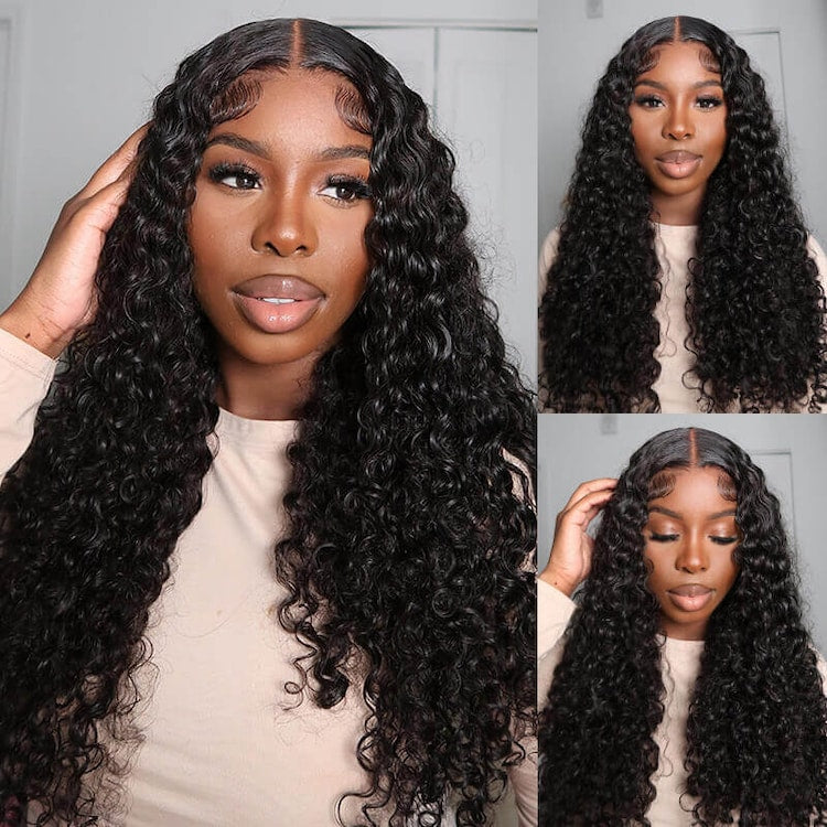 Klaiyi No Glue Pre-cut Pre-plucked Put On and Go Larger Lace Size Jerry Curly Lace Closure Wig Flash Sale