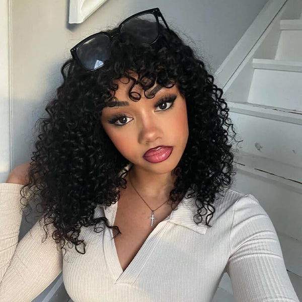 Klaiyi Put on and Go Cute Fumi Curly Wigs With Bangs Flash Sale