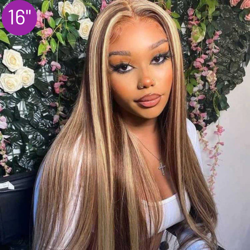 $159 Get 3 Wigs  | Blonde Highlight Piano Color Straight Lace Part Wig  + Natural Color Straight Headband Wig + Mocha Brown Bone Straight Wig With Bang Flash Sale