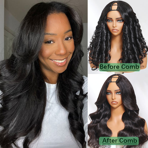 Klaiyi Body Wave Easicontour V Part Glueless Wig with invisi Drawstring Human Hair Meets Real Scalp Beginner Friendly