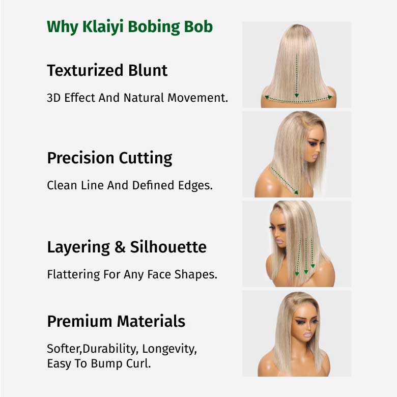 Klaiyi Tres Leches Blonde with Brown Root Bob Wigs Short Straight Bye-Bye Knots Wig Flash Sale