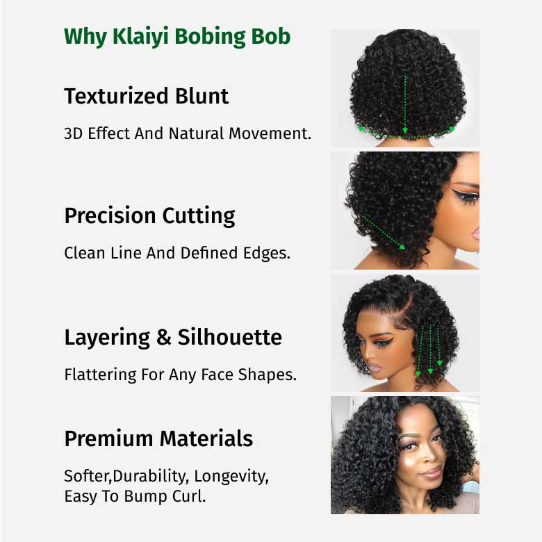 Klaiyi Side Deep Part Short Bob Curly Wig 7X5 Bye Bye Knots Lace Closure Wigs Human Hair Wigs For Woman