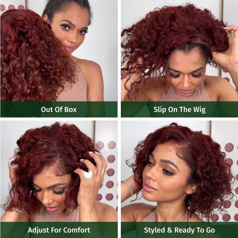 Klaiyi Bye-Bye Knots Lace Closure Wig Side Part Wig Reddish Brown Short Curly Bob Wig Flash Sale