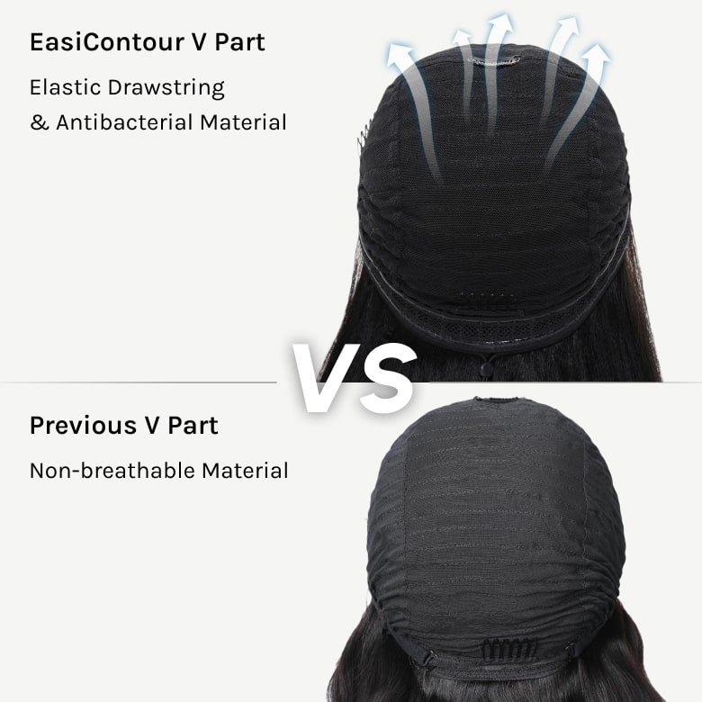 Klaiyi Body Wave Easicontour V Part Glueless Wig with invisi Drawstring Human Hair Meets Real Scalp Beginner Friendly