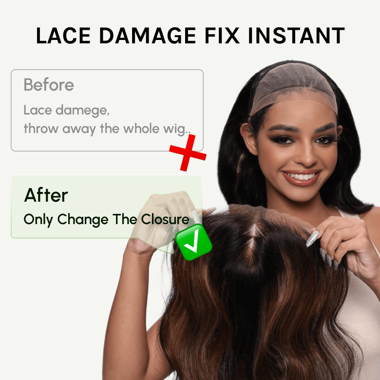 Klaiyi Magic Lace Wig Natural Black Body Wave Wig With 7x5 Replaceable Lace Closure