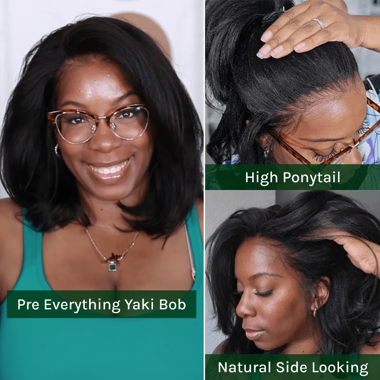 Klaiyi Yaki Straight Bob 13x4 Pre Everything Put On and Go Glueless Wig Pre-Cut Lace Wig Beginner Friendly