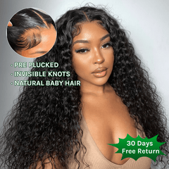 Klaiyi 13x4 Water Wave Pre-Everything™ Lace Frontal Wig Put On and Go Byebye Glue Lace Front Wigs with Invisible Knots