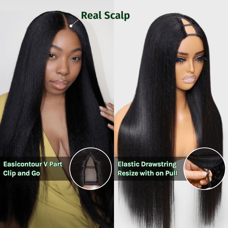 Extra 60% OFF | Klaiyi Upgrade U Part Wig Meets Real Scalp Ready To Wear Glueless Wig New Yaki Straight V Part Wig