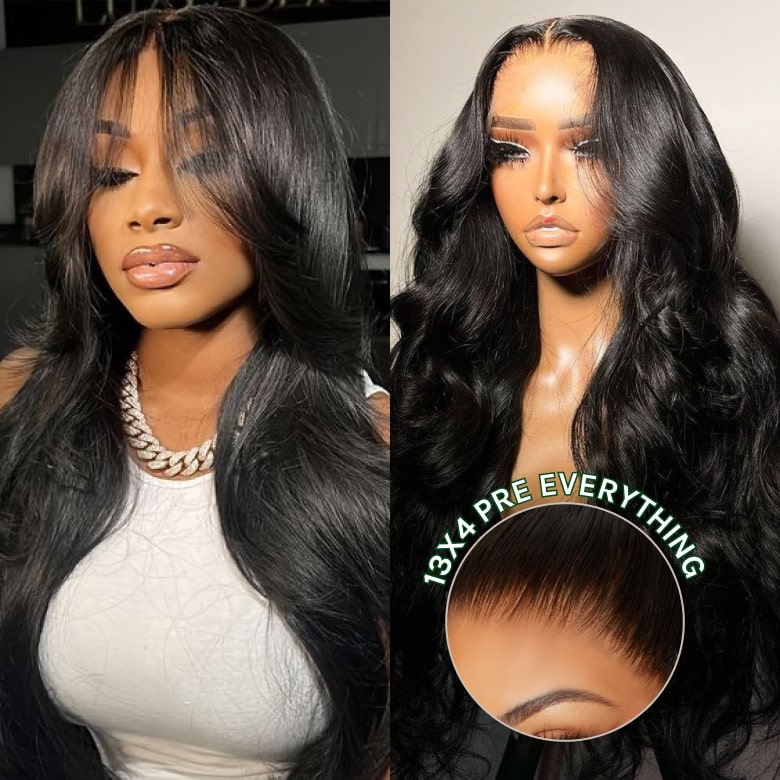 Klaiyi Body Wave No Glue Wigs 13x4 Invisible Transparent Lace Front Human Hair Wigs Pre-everything Wig