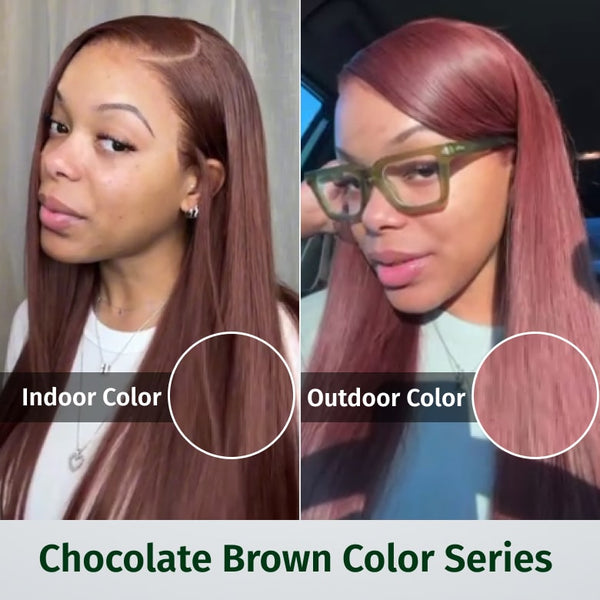 Klaiyi Chocolate Brown 13x4  Pre-Everything™ Lace Frontal Wig Straight Human Hair Glueless Wig