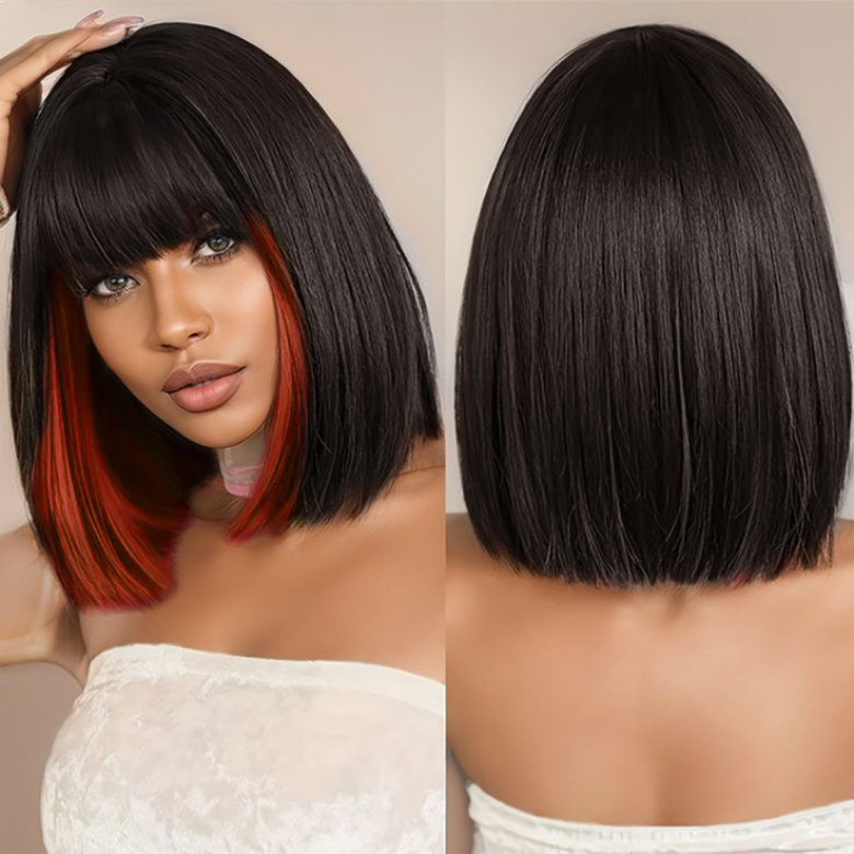 $39 Flash Sale | Klaiyi Ginger Pixie Human Hair Short Curly Lace Front Human Hair Wigs/Colored Highlight Straight Bob Wig With Bangs