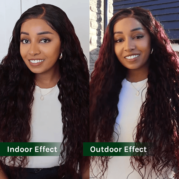 Klaiyi Dark Plum Color 13x4 Water Wave Pre-Everything™ Lace Frontal Wig with Dark Roots Glueless Wig