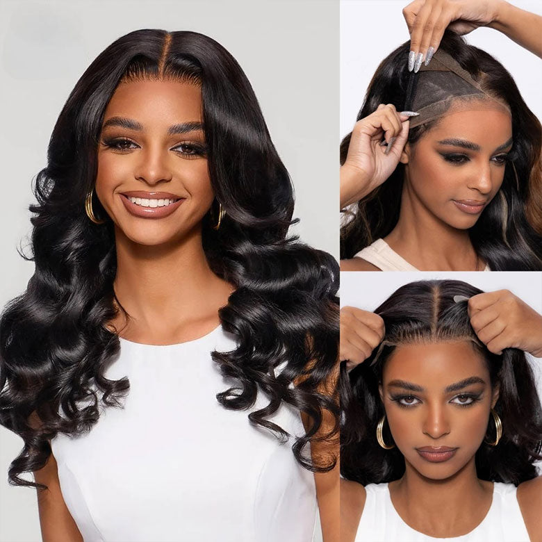 Klaiyi Magic Lace Wig Natural Black Body Wave Wig With 7x5 Replaceable Lace Closure