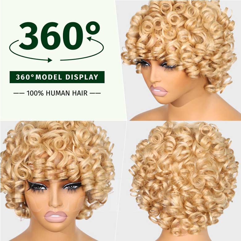 Klaiyi 613 Blonde Bouncy Curly Bob Wig With Bang Bob Wig Flash Sale