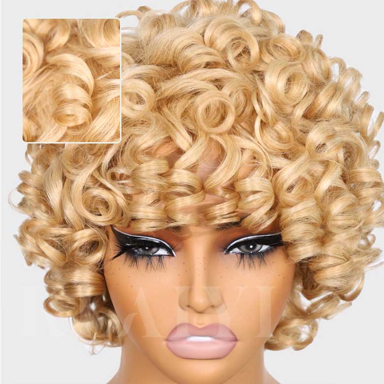 Klaiyi 613 Blonde Bouncy Curly Bob Wig With Bang Bob Wig Flash Sale