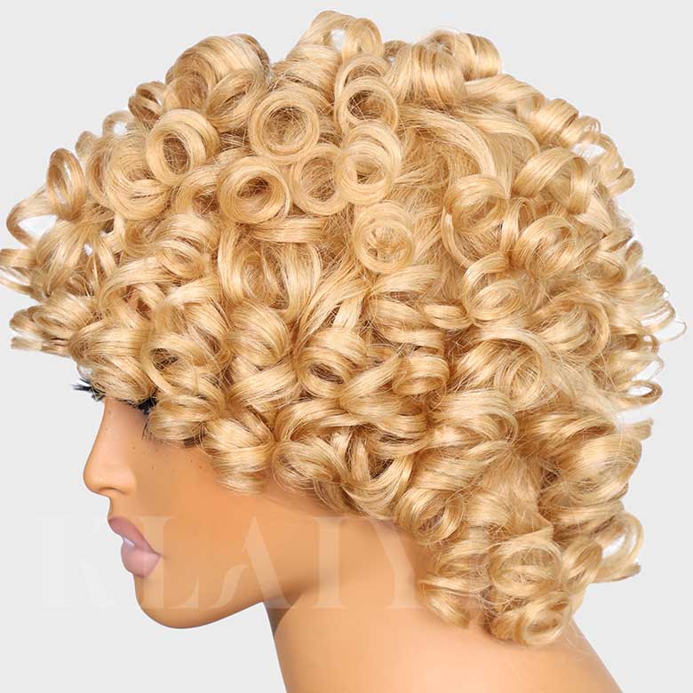 Klaiyi 613 Blonde Bouncy Curly Bob Wig With Bang Bob Wig Flash Sale