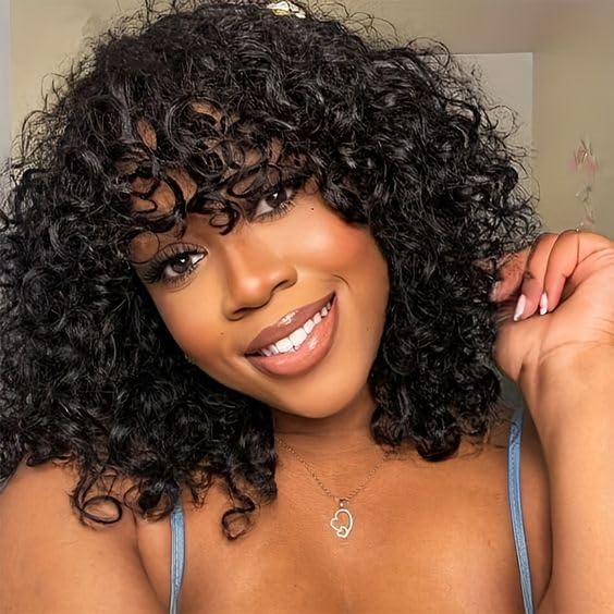 Klaiyi Put on and Go Cute Fumi Curly Wigs With Bangs Flash Sale