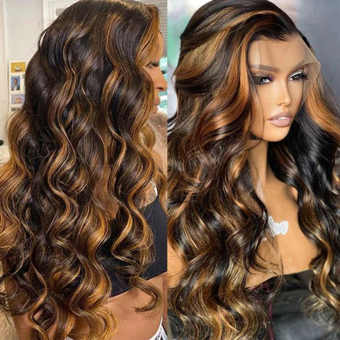 All Wigs Under $100 | Klaiyi Dark Root Brown Balayage Highlight Body Wave Lace Front Wig Flash Sale