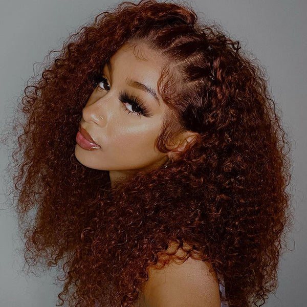 Klaiyi Jerry Curl 3 Bundles Hair Weave with Lace Closure Reddish Brown Human Hair