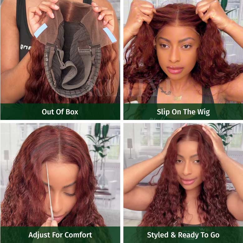 Klaiyi Hair Reddish Brown Water Wave 13x4 Lace Front Wigs / Upgrade 13x4 Pre-everything Wig Flash Sale