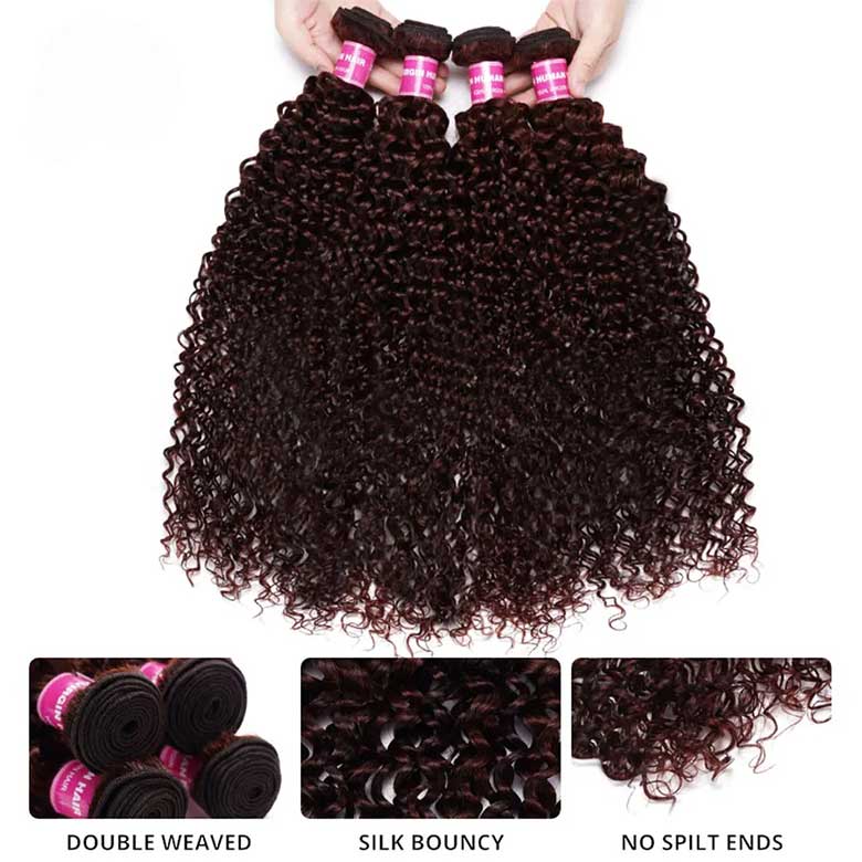 Klaiyi Jerry Curl Human Hair Weave 3 or 4 Bundles Extensions Reddish Brown Color Flash Sale