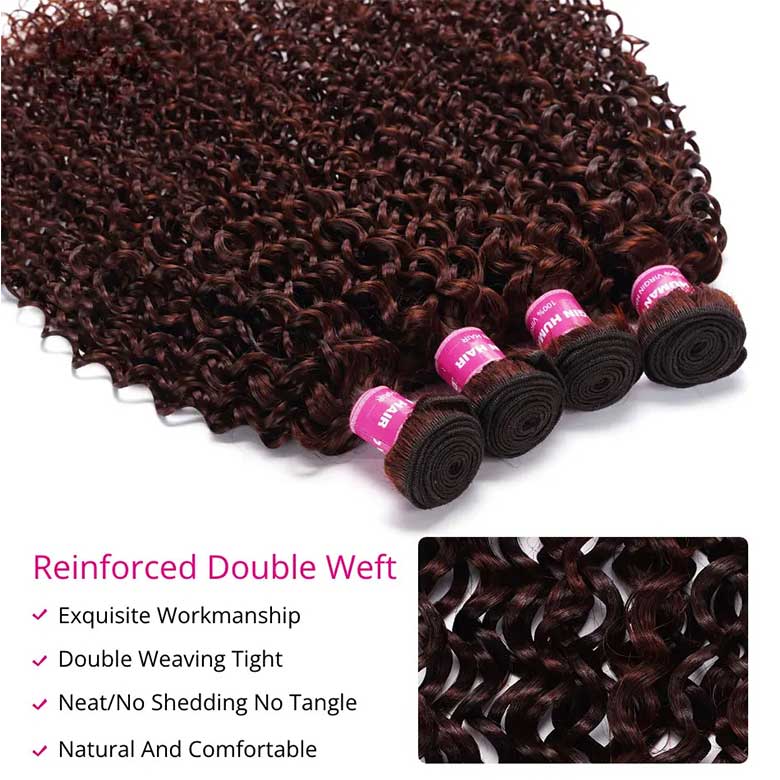 Klaiyi Jerry Curl Human Hair Weave 3 or 4 Bundles Extensions Reddish Brown Color Flash Sale