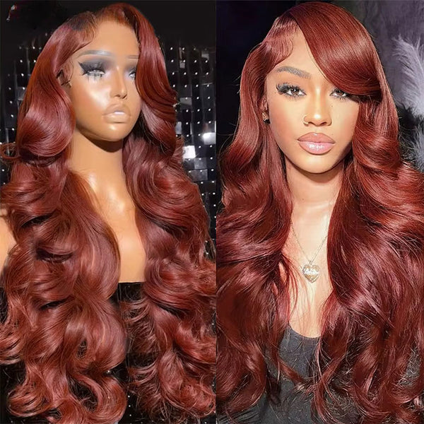 Klaiyi Reddish Brown 7x5  Pre Everything Put On and Go Glueless Lace Wig Body Wave Wigs Human Hair