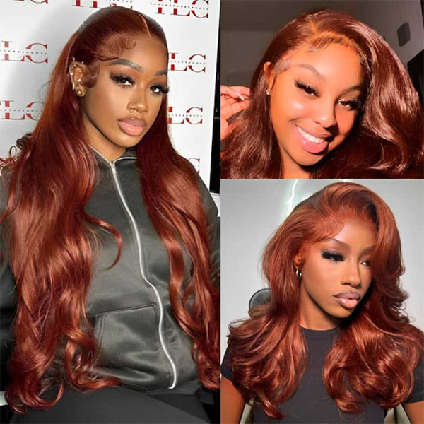 Klaiyi Reddish Brown 7x5  Pre Everything Put On and Go Glueless Lace Wig Body Wave Wigs Human Hair