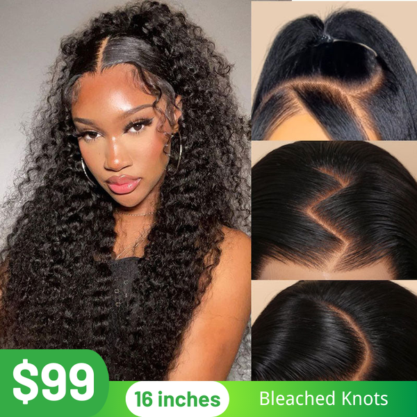 Flash Sale Klaiyi 7x5 Bye Bye Knots Pre-cut Lace Put On and Go Glueless Wig Water Wave Human Hair Wigs