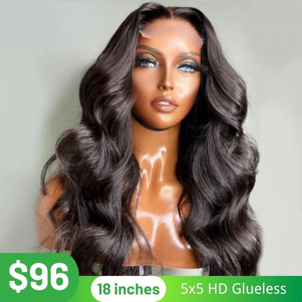 Klaiyi HD Lace Closure Glueless Body Wave 5x5 Transaprent Lace Wig 180%Density Wig Flash Sale