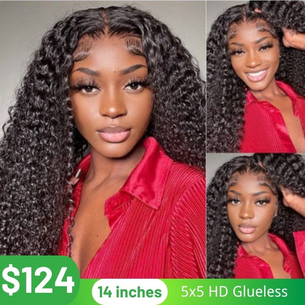 Klaiyi 180% Jerry Curly Hair 5x5 HD Lace Wig Pre-Cut Put On and Go Glueless Wig Flash Sale